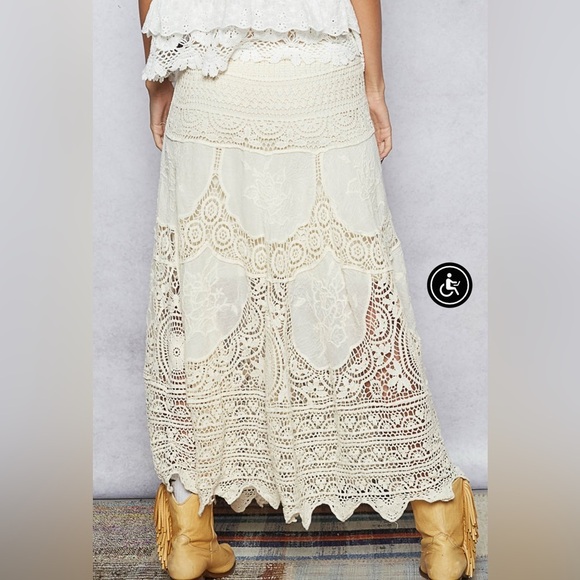 POL One Size Natural Maxi Skirt Cotton Lace Tiered Design Boho Beach - Picture 2 of 3